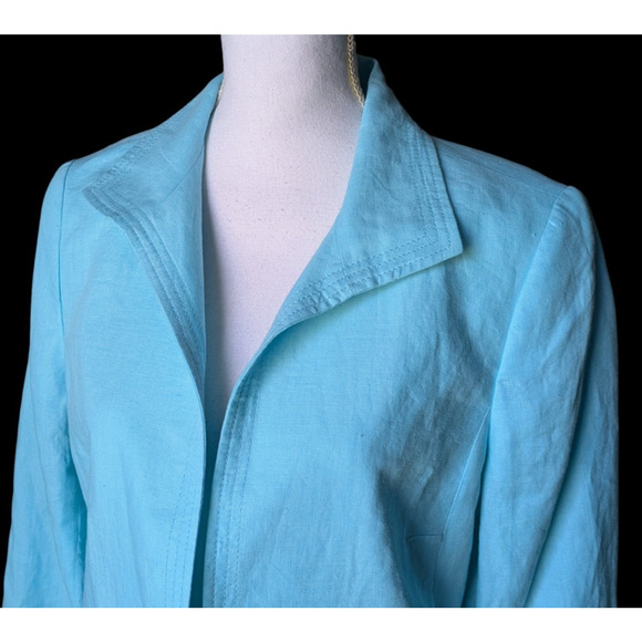 Talbots Turquoise Blue Blazer Jacket Size 10 New 100% Linen Open Front Pockets - Picture 3 of 7